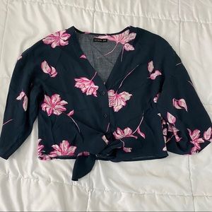 Floral Tie Button Up Blouse